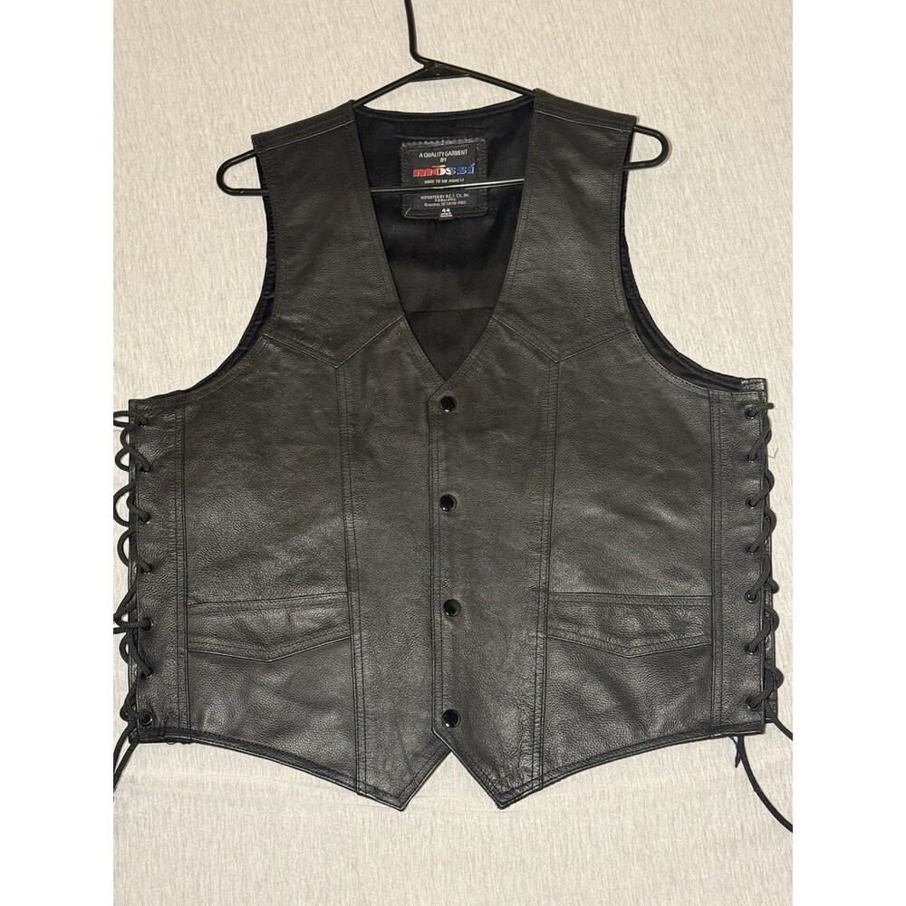 Men’s Mossi Black Leather Motorcycle Vest Size 44 Lace Up